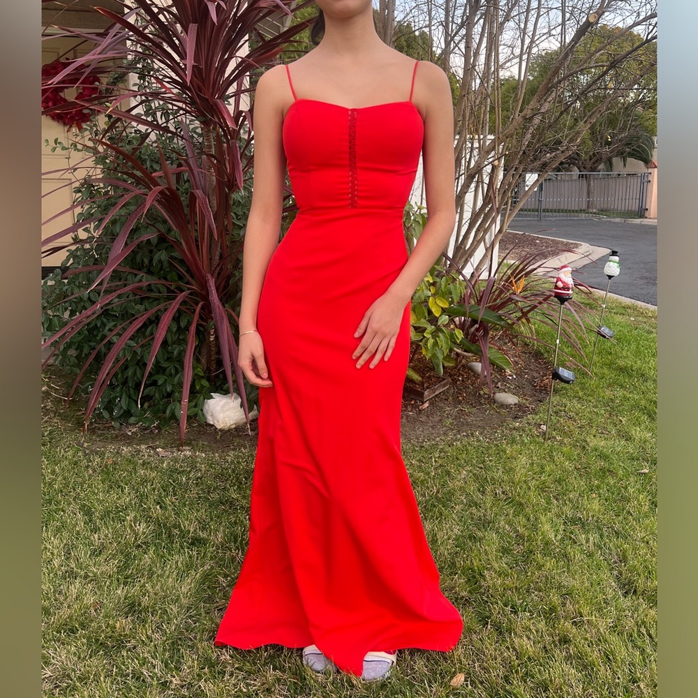 Jarlo London Red Maxi Dress Mermaid Fit Corset Prom Formal Siren Core size 0